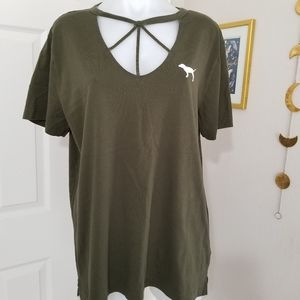 PINK VS Army Green Caged TShirt Marbled Logo M EUC